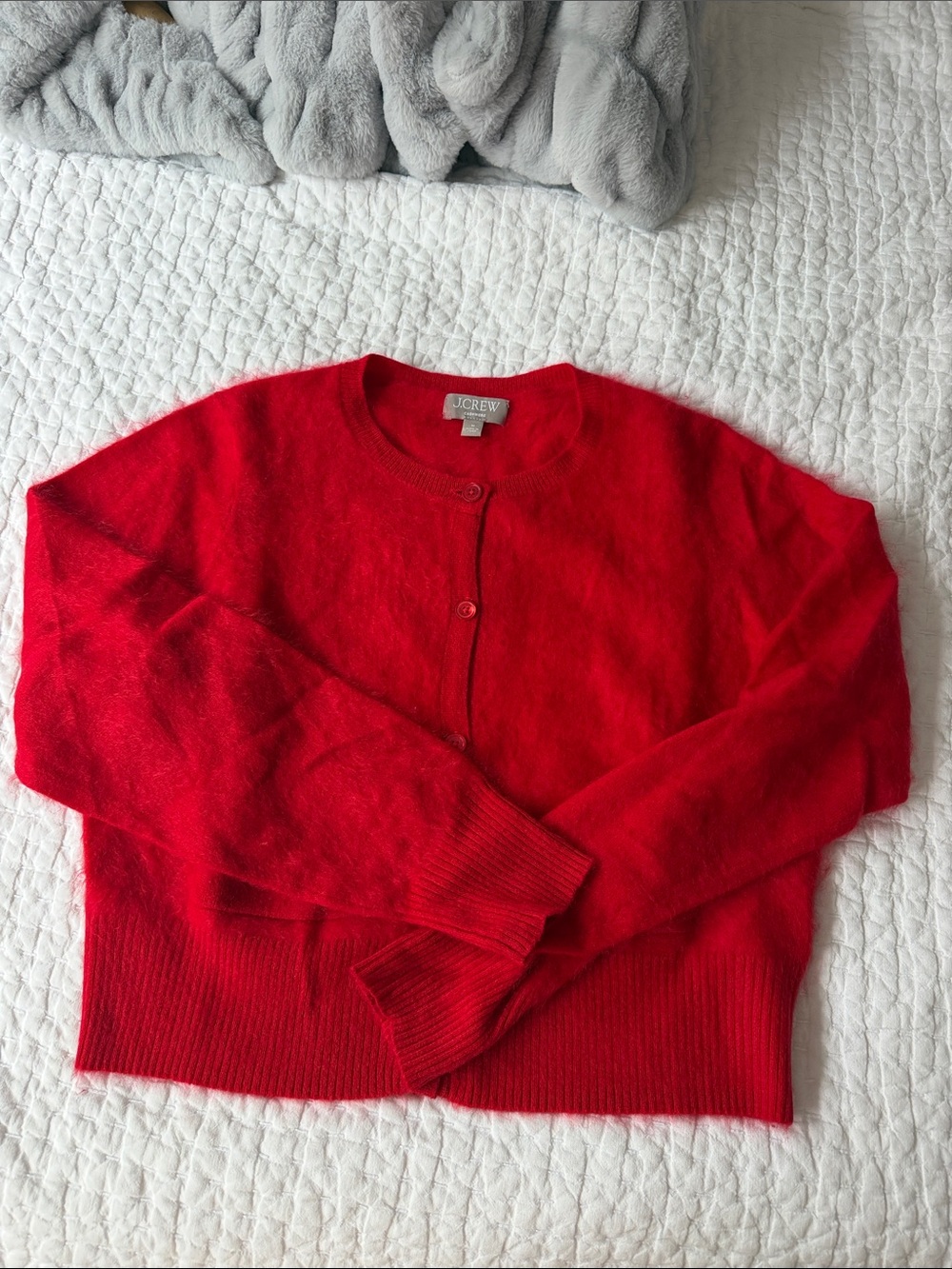 J. Crew Women's Red Crewneck Brushed Cashmere Cardigan